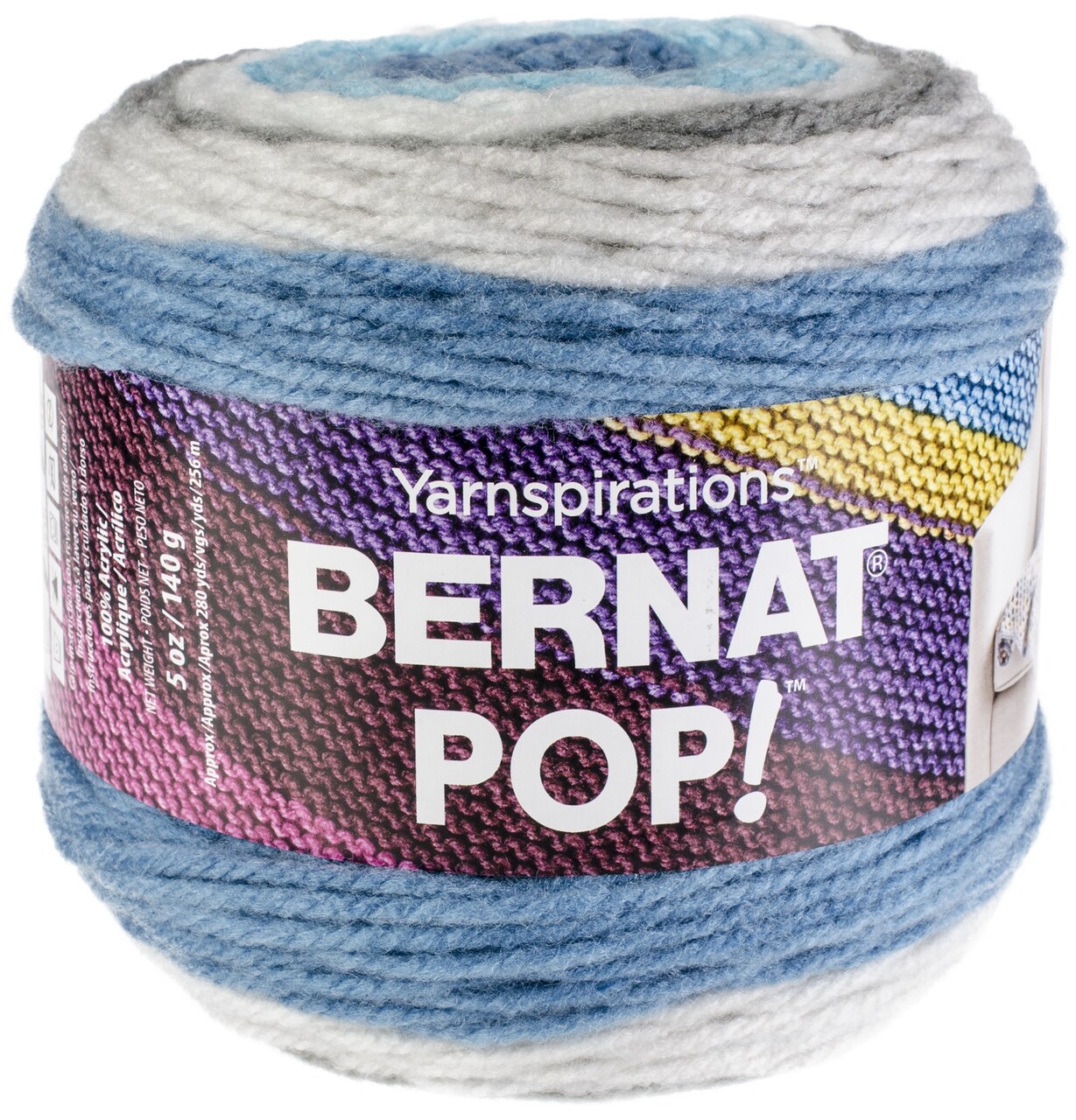 Bernat Pop Blue Streak Yarn - 3 Pack of 141g/5oz - Acrylic - 4 Medium (Worsted) - 280 Yards - Knitting/Crochet